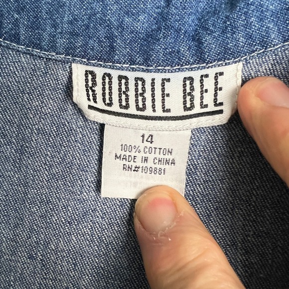 Robbie Bee Denim Jean Dress Size 14 Midi Shirt Dress Rhinestone Buttons Collared - Picture 3 of 13